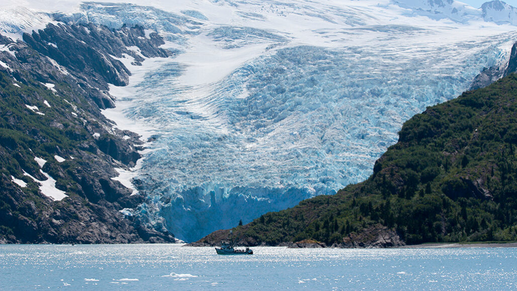 picture of a ship in front of the Blackstone glacier