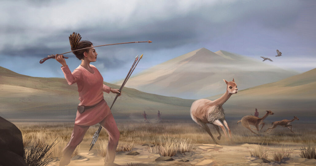 an illustration of a woman throwing a spear