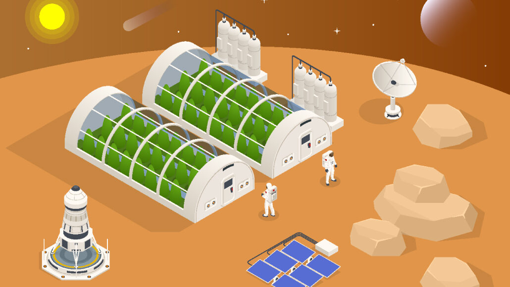 farm on Mars, illustrated