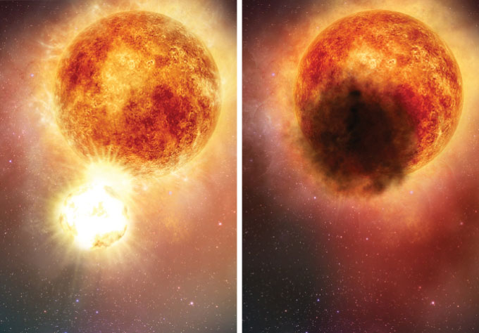 an illustration showing Betelgeuse sneezing an explosion of gas and dust
