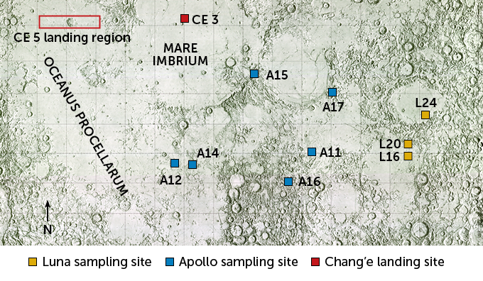 map of lunar sampling sites