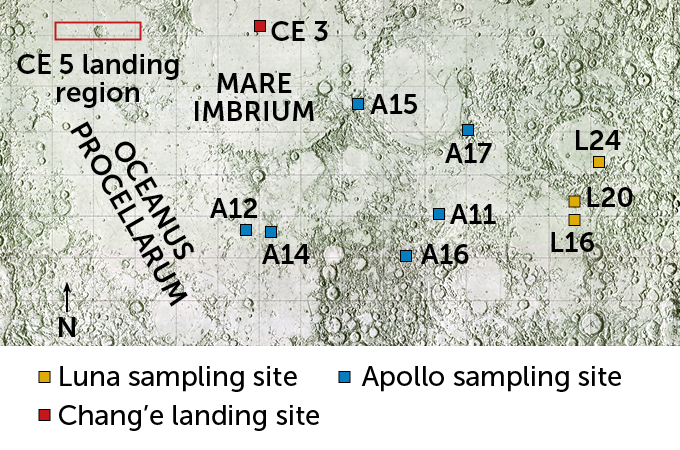 map of lunar sampling sites