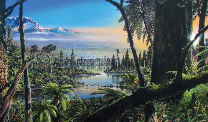 illustration of an ancient rainforest near the South Pole