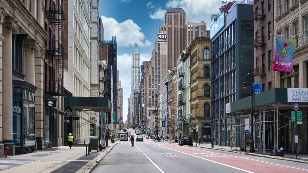a nearly empty city street in New York City