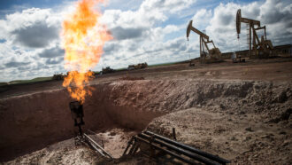gas flare at North Dakota oil well