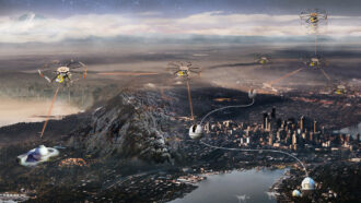 illustration of drones above a city
