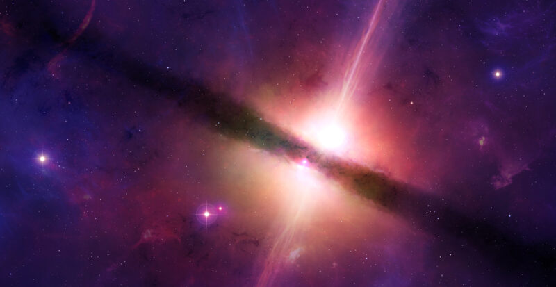 illustration of a quasar. Quasars are powered by black holes