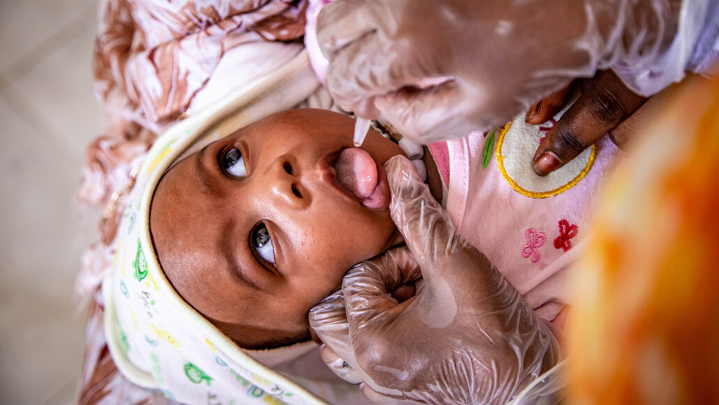 baby getting polio vaccine in Mauritania