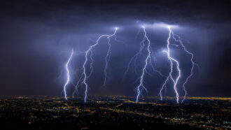 lightning above a town