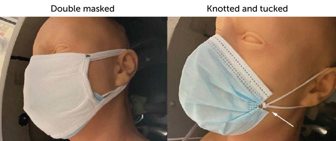 CDC test of double masking and knotting and tucking mask ends