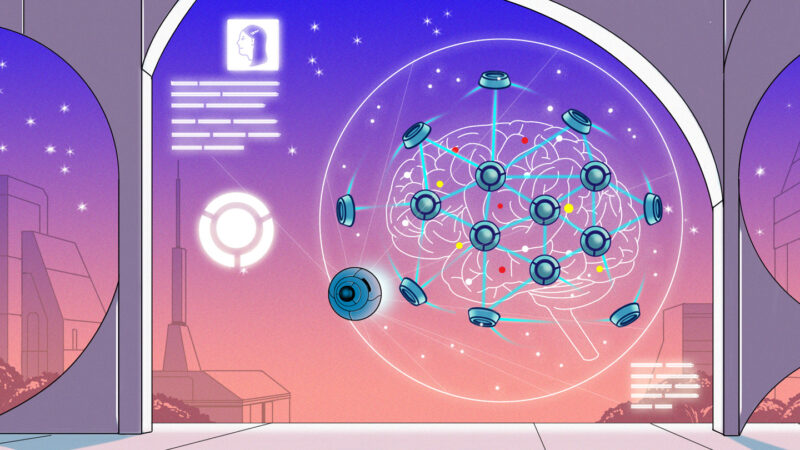 illustration of a science fiction nanobot brain mesh interface