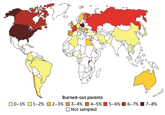 map of parental burnout rates across the globe