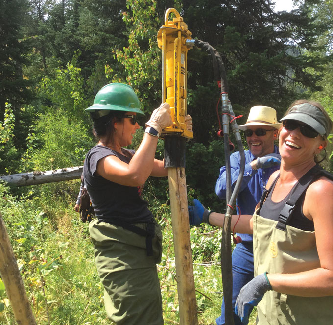 USDA staff building a dam at Birch Creek