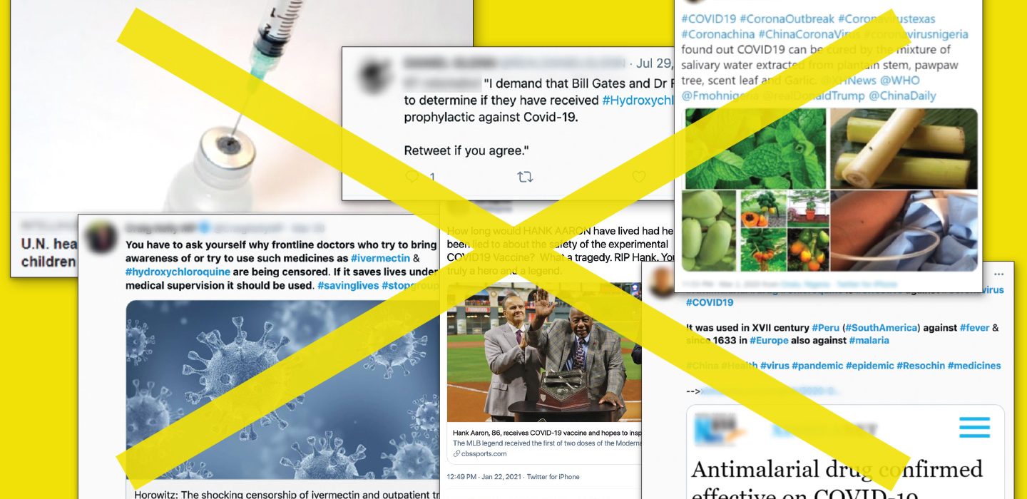 collage of tweets and facebook posts with a big "X" over them