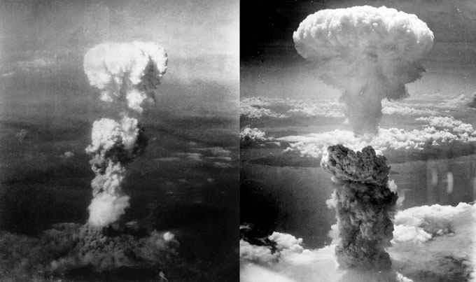 black and white photos of the atomic bomb explosions