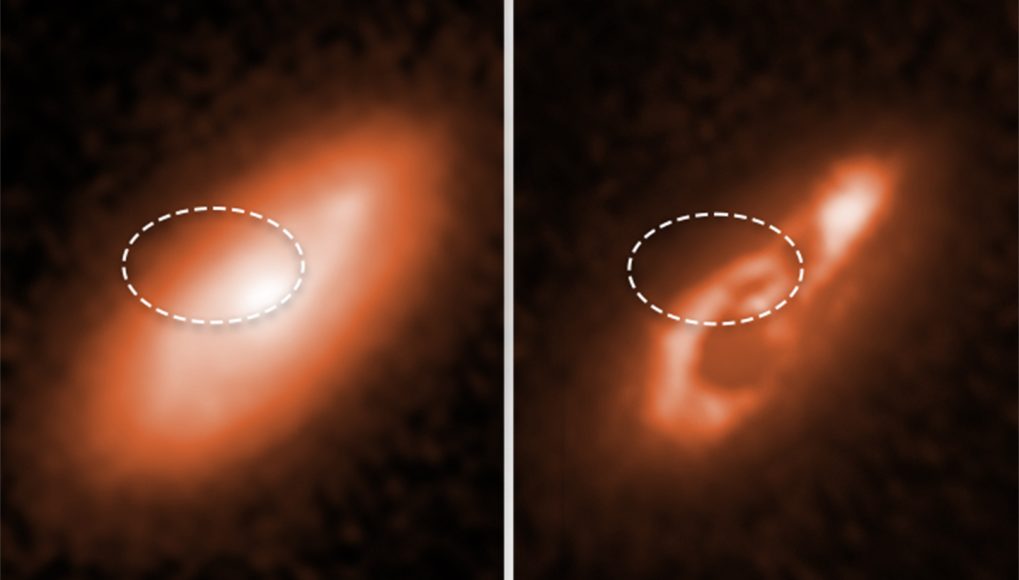 side-by-side comparison of images of a galaxy