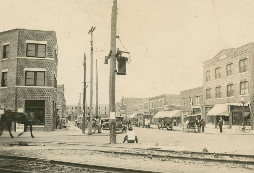 black and white image of a Greenwood avenue street scene prior to 1921