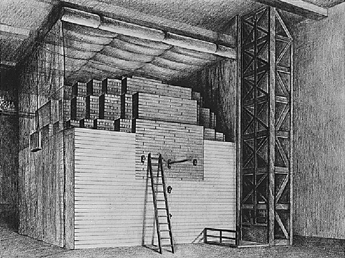 black and white illustration of a pile of graphite and uranium