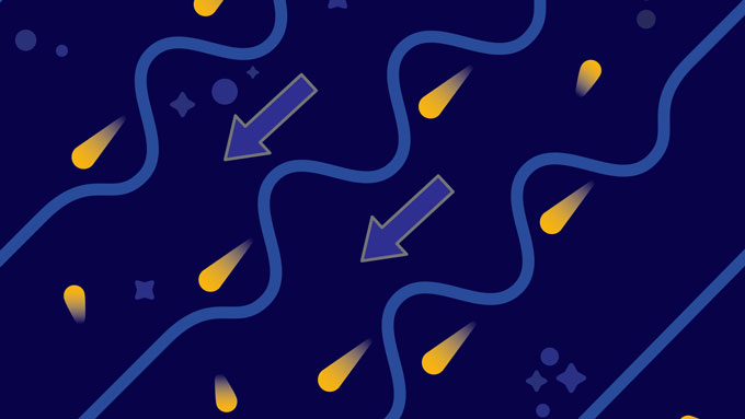 wavy lines on a blue background, with yellow dots