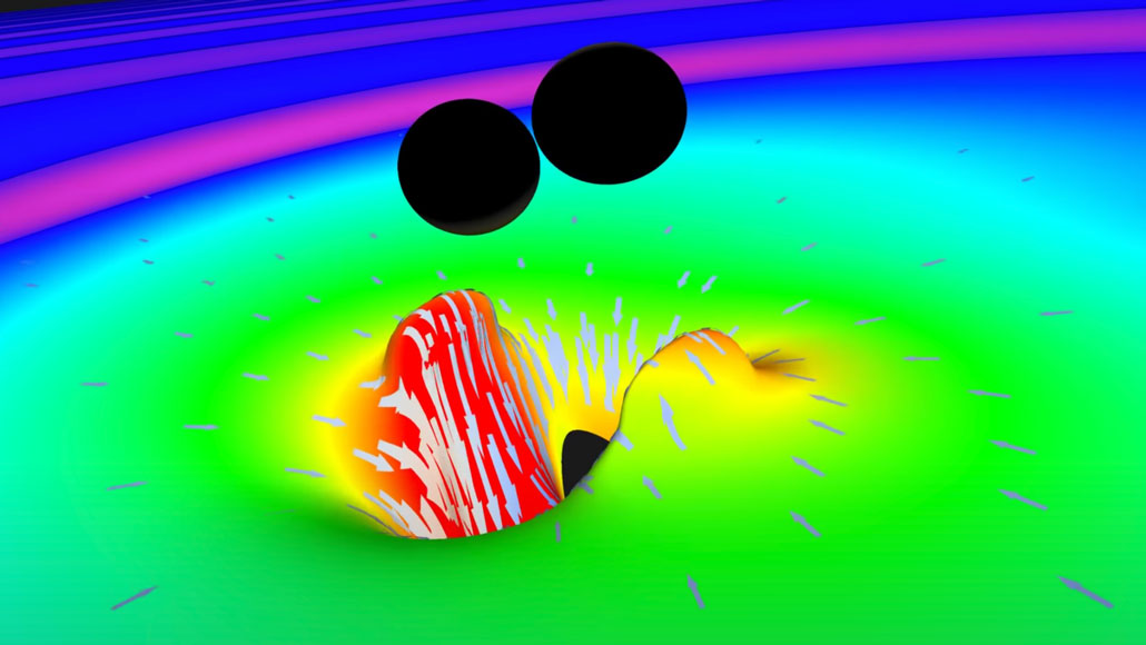 simulatie van zwaartekrachtsgolven van twee samensmeltende zwarte gaten