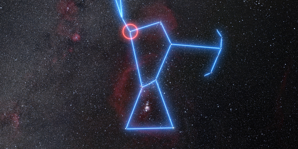 image of the sky with the outline of the Orion constellation