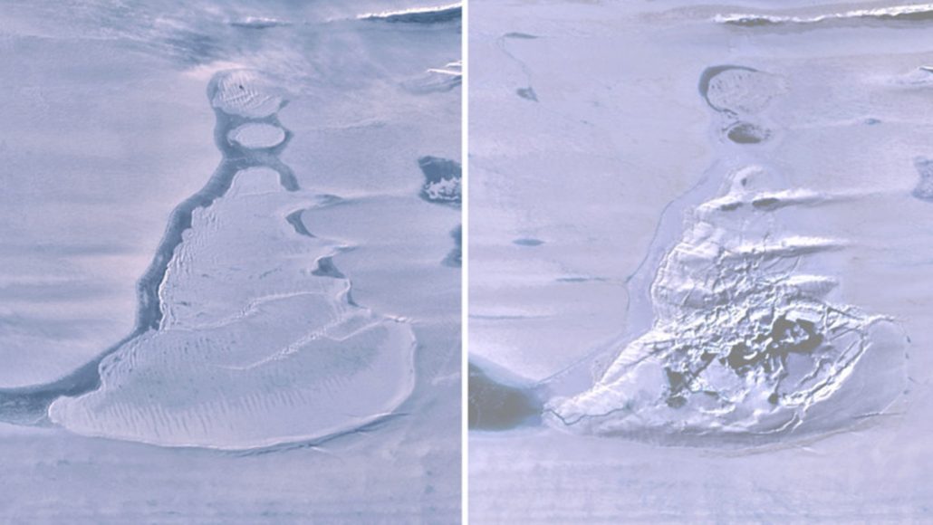 satellite images from before and after drainage of an ice-covered lake in Antarctica