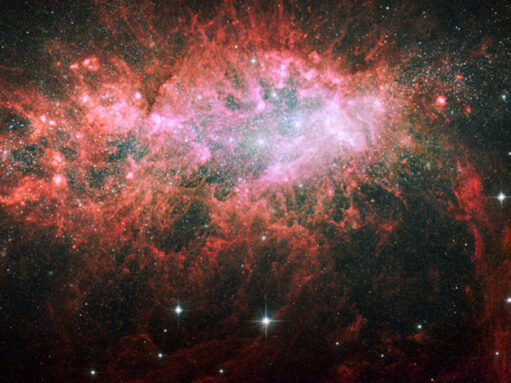 a chaotic galaxy in false color red
