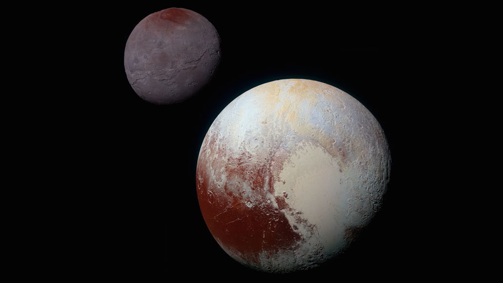 a photo of Charon behind Pluto