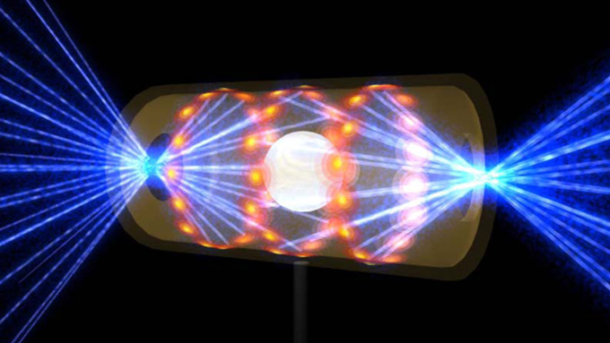 illustration of blue lasers blasting a fuel capsule