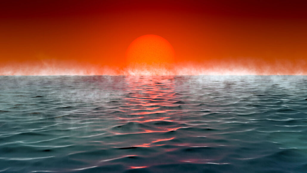 illustration of a steamy ocean horizon