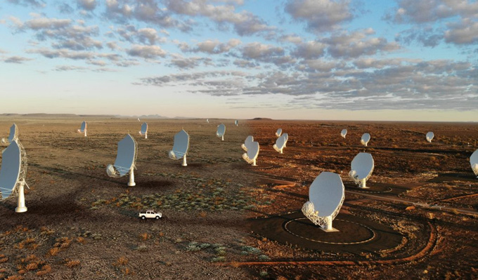 rows of radio telescopes at the Square Kilometer Array