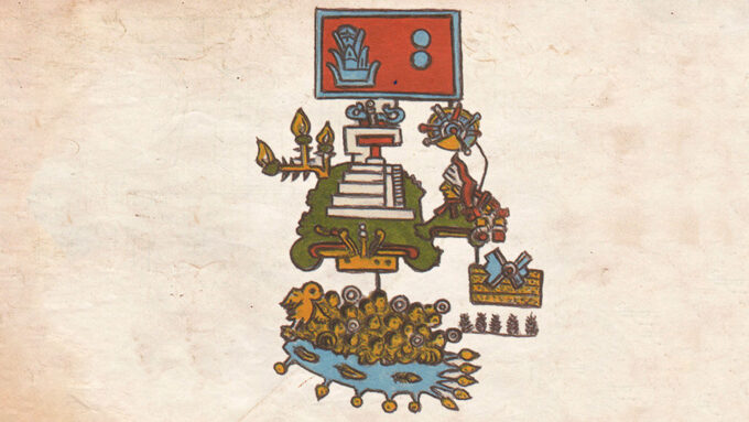 pictogram showing an earthquake and warriors in a river