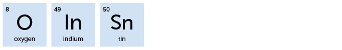 8, O, Oxygen; 49, In, Indium; 50, Sn, Tin