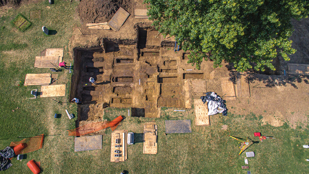 aerial image of the excavation at Oaklawn cemetery in Tulsa