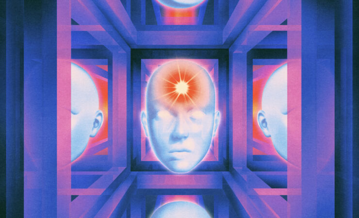 illustration of a head floating in a purple box with a red flash in the forehead