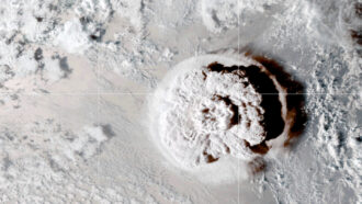 Satellite image of the Hunga-Tonga-Hunga-Ha'apai volcano eruption