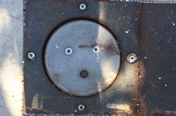 image of a street fixture that looks like a face