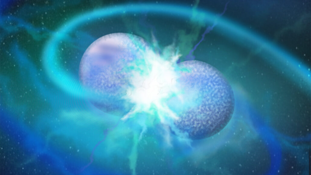 illustration of two white dwarf stars merging