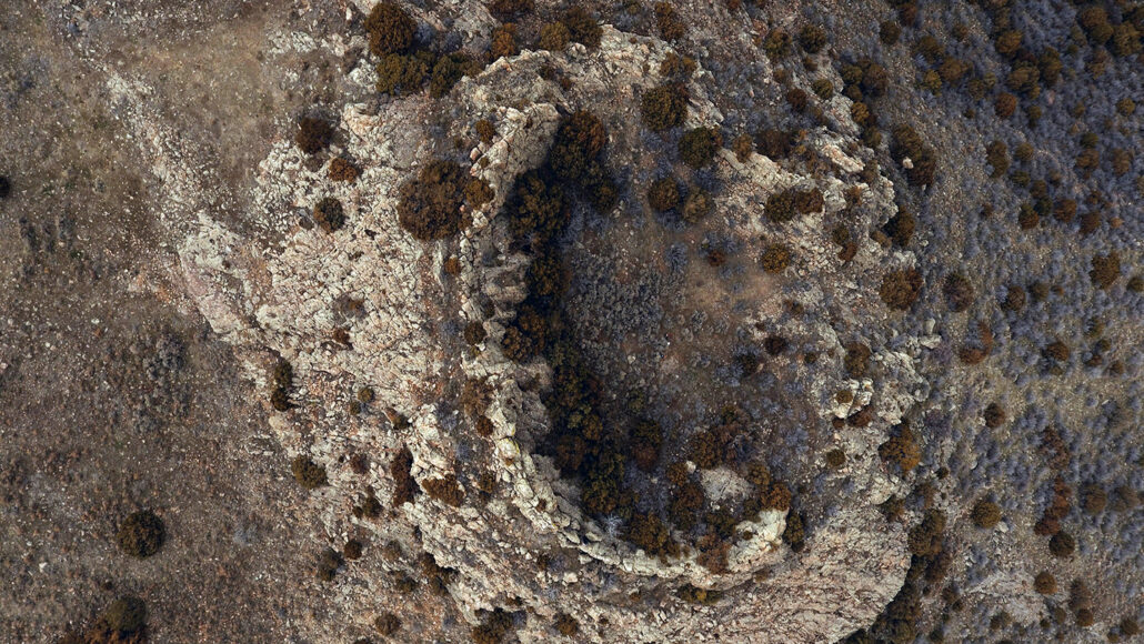 aerial view of a large crater in Wyoming