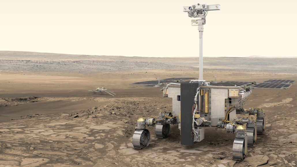 illυstration of the Rosalind Franklin Mars rover on the sυrface of Mars