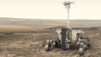 illustration of the Rosalind Franklin Mars rover on the surface of Mars