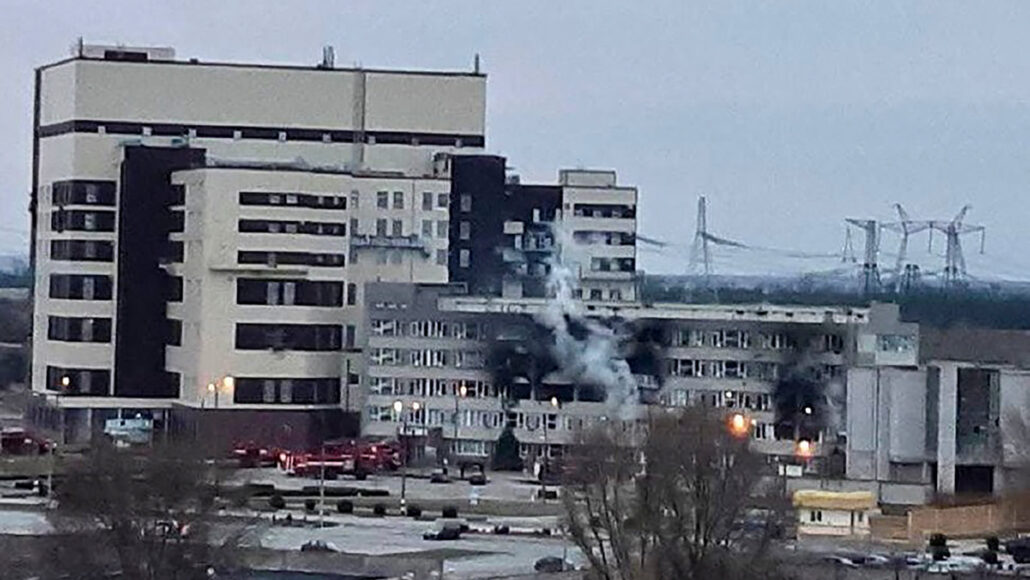 photo of smoke rising from a fire at the Zaporizhzhya nuclear power plant