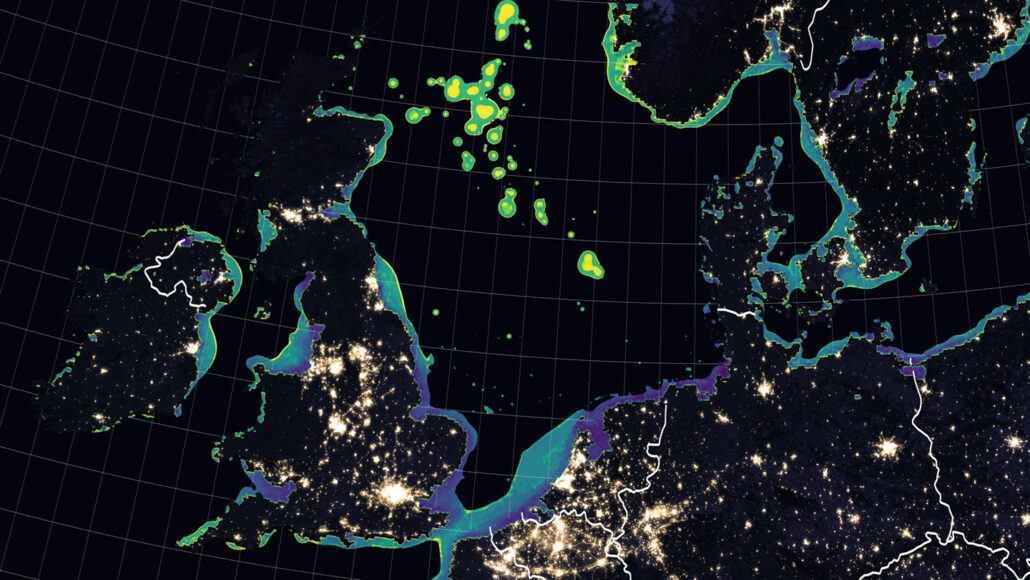 map of light pollution in the North Sea
