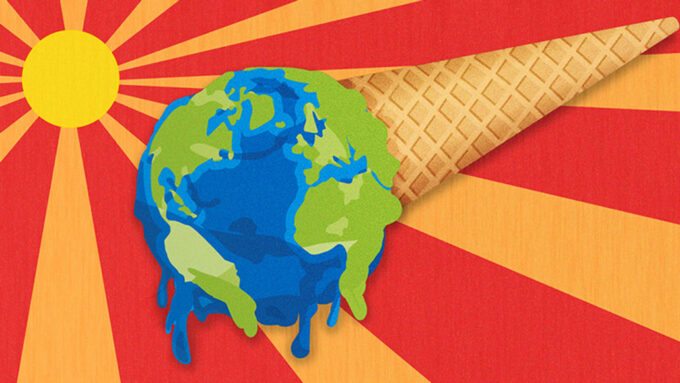 illustration of a melting ice cream cone that looks like earth