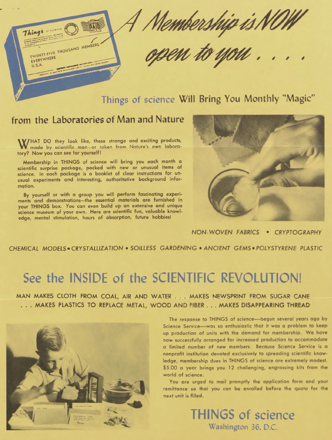 advertisement for the Things of Science program