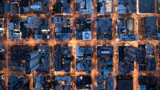 aerial photo of a grid of streets in Chicago