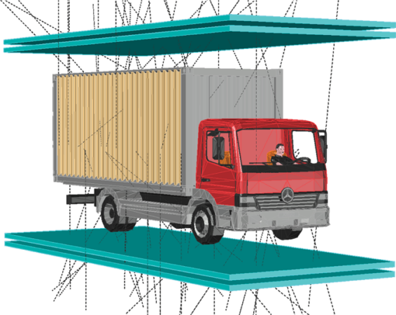 diagram of a truck between two muon detectors