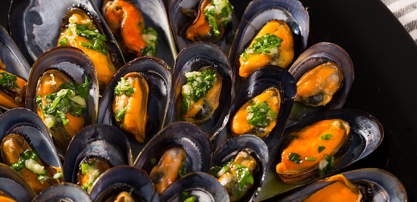 Mussels on dinner plate