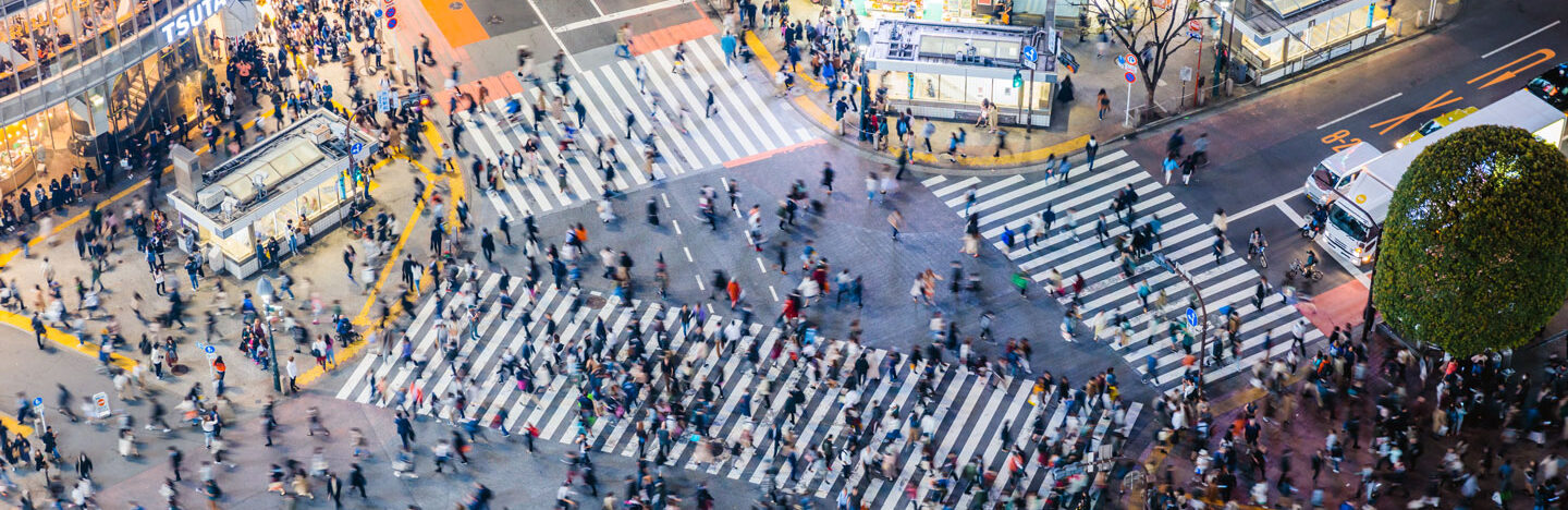 aerial photo of a crosswalk in Tokyo