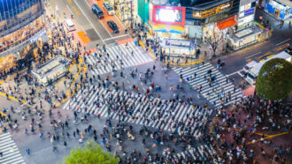 aerial photo of a crosswalk in Tokyo